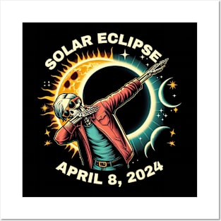 Dabbing Skeleton Total Solar Eclipse 2024 wearing Glasses Posters and Art